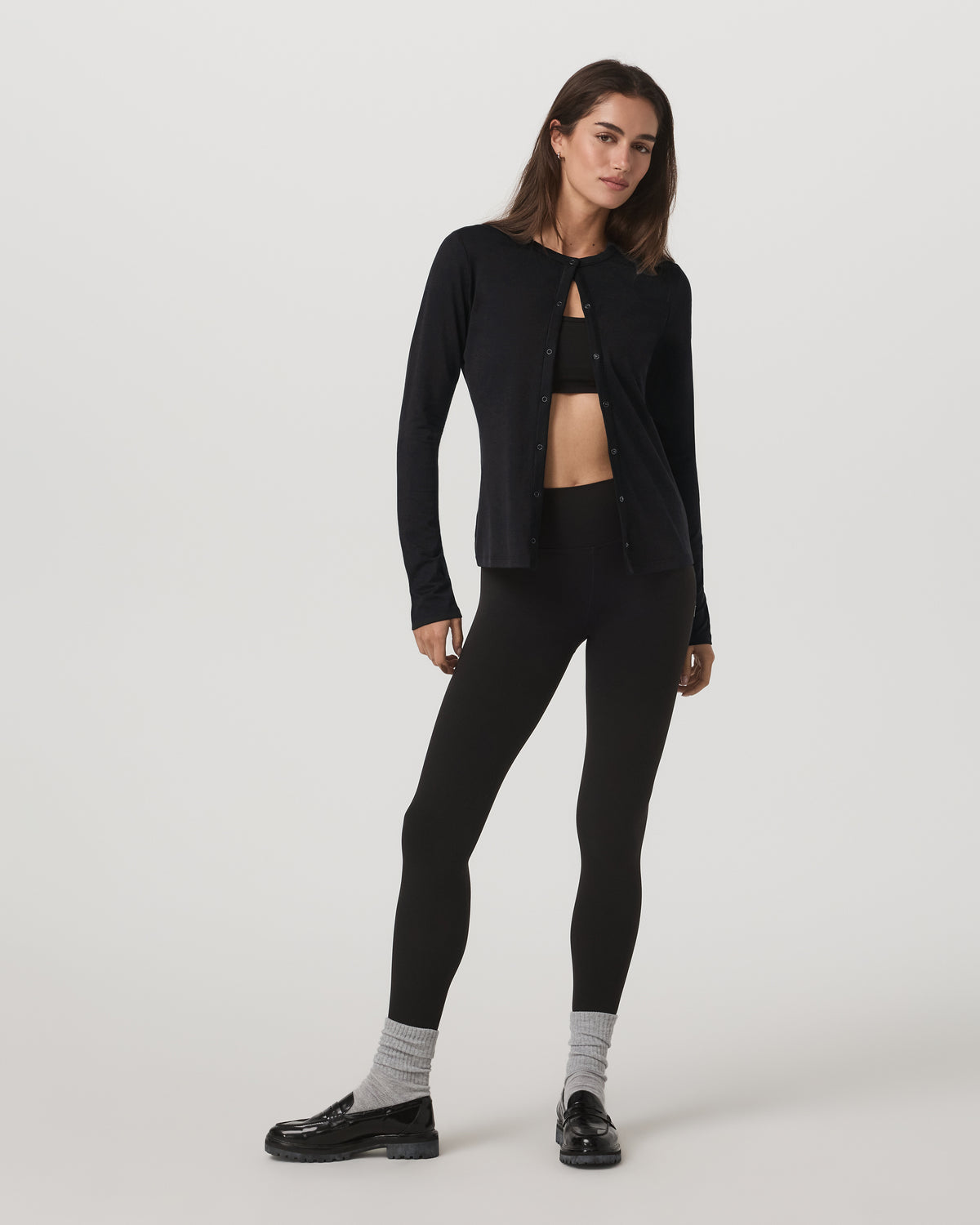Women's Long Sleeve Halo Snap Cardigan Black Heather | Vuori Online