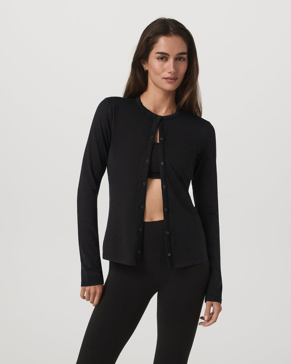 Women's Long Sleeve Halo Snap Cardigan Black Heather | Vuori Online