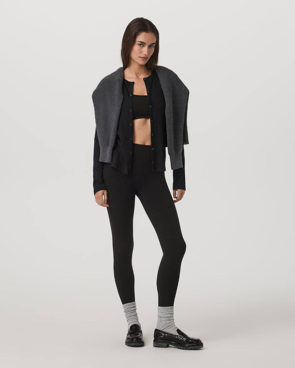 Women's Long Sleeve Halo Snap Cardigan Black Heather | Vuori Online