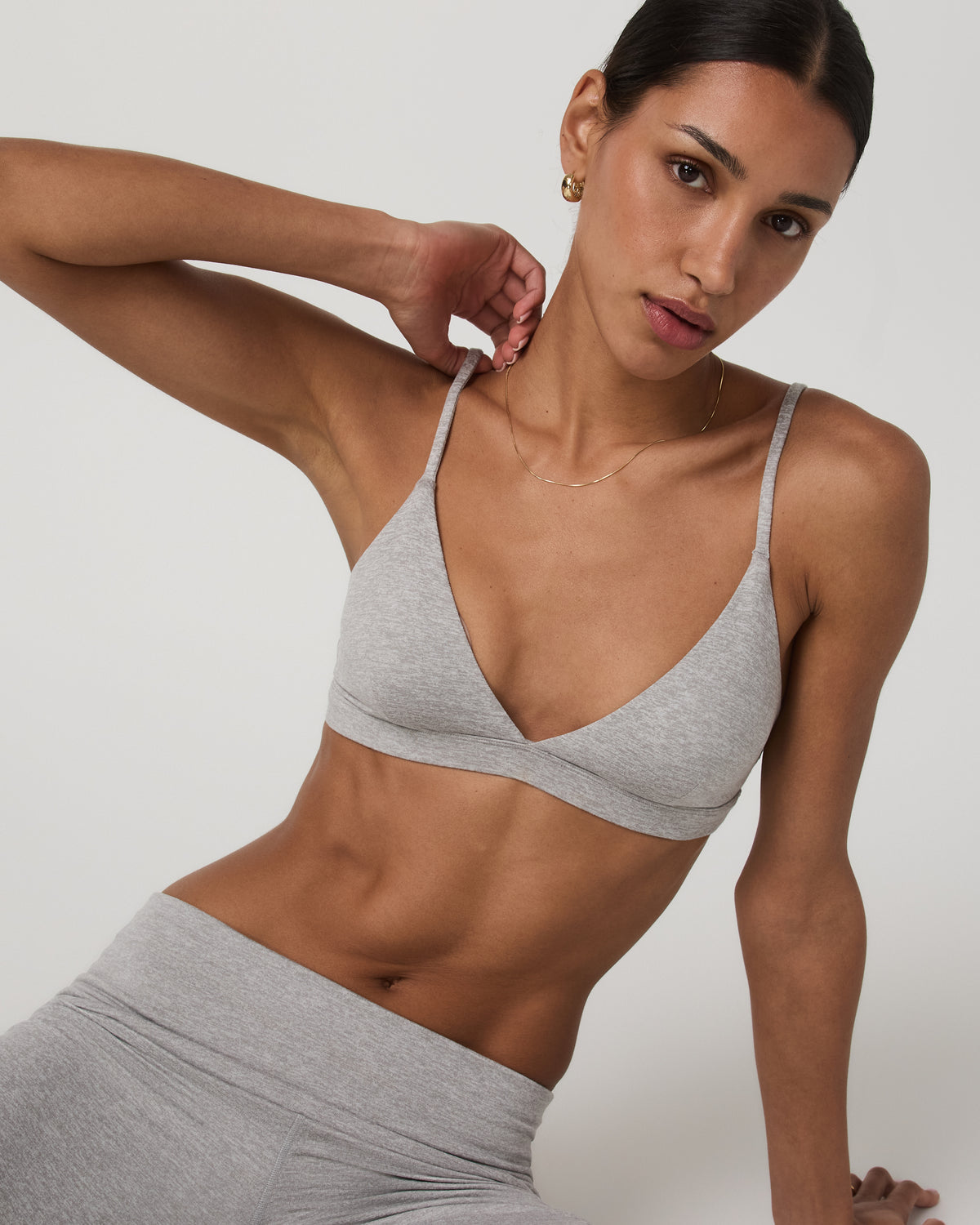 Halo Triangle Bra Pale Grey Heather Low-Support Bra | Vuori Clothing
