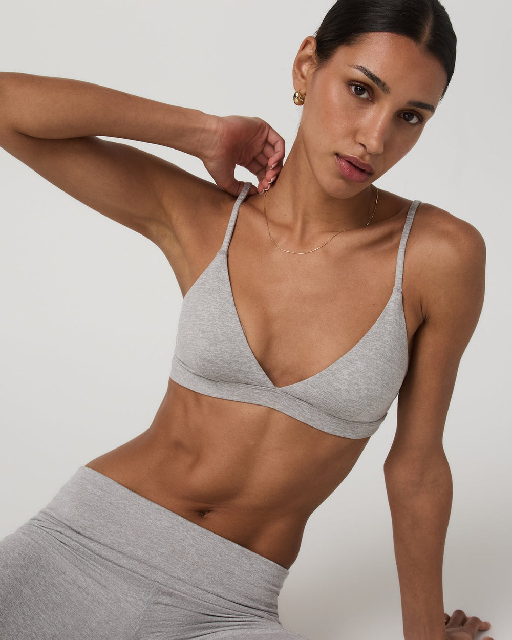 Halo Triangle Bra Pale Grey Heather Low-Support Bra | Vuori Clothing