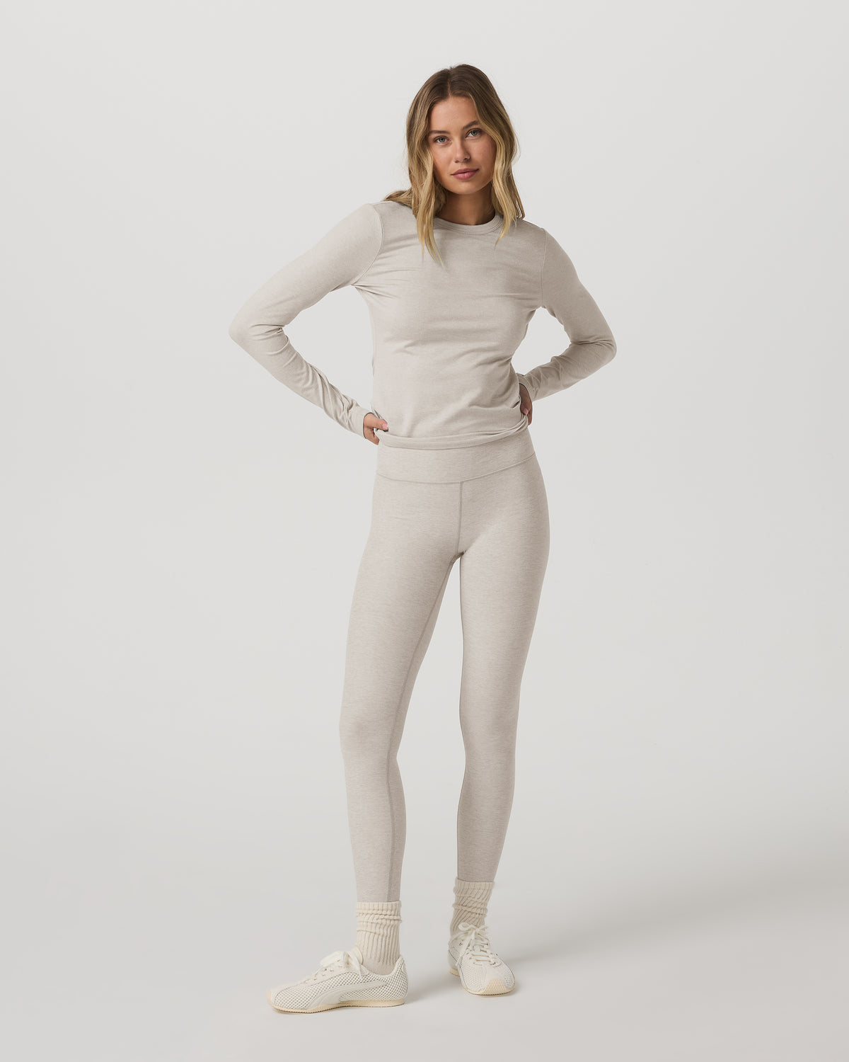 Long Sleeve Halo Essential Crew Tee Ecru Heather Shirt | Vuori US
