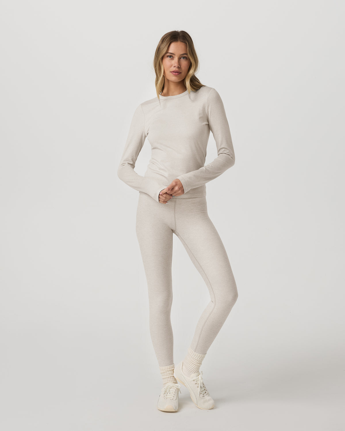Long Sleeve Halo Essential Crew Tee Ecru Heather Shirt | Vuori US