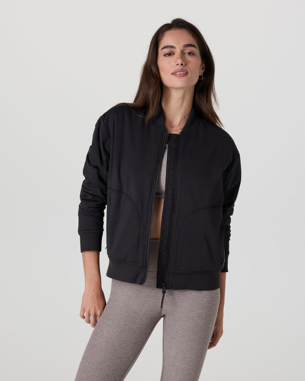 Halo Basin Bomber Women's Solid Black Jacket | Vuori