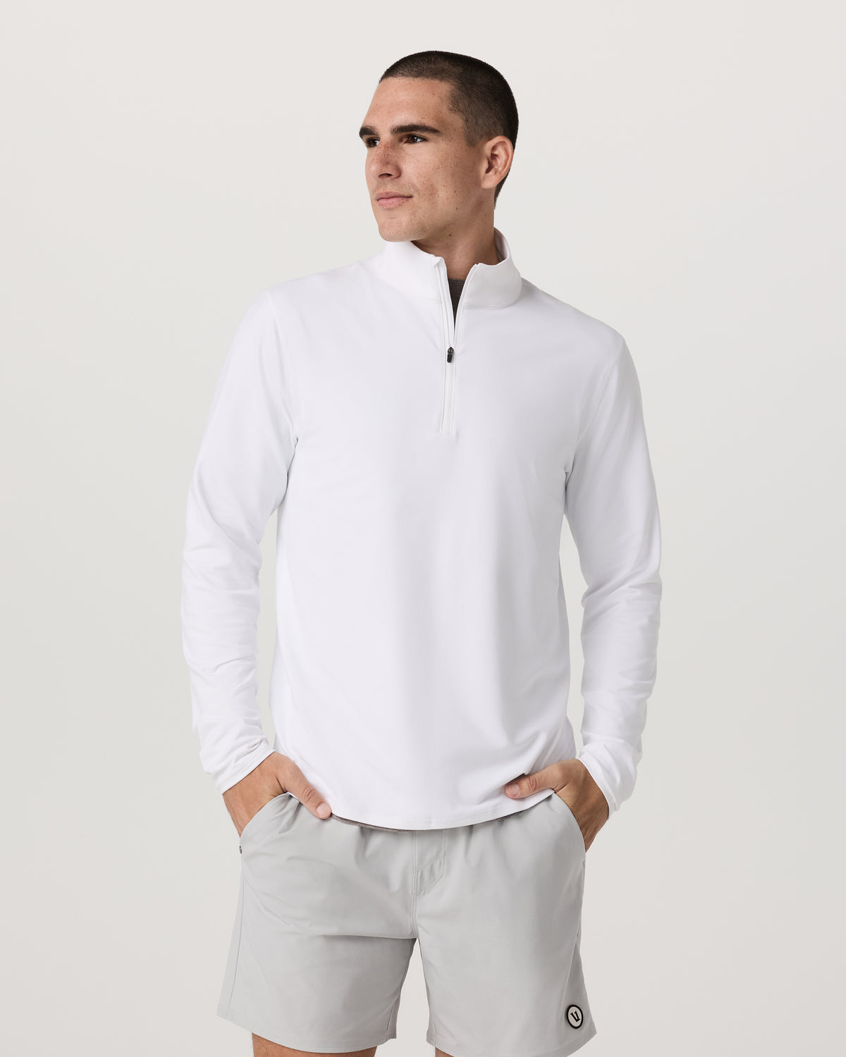 Ponto 1/2 Zip Mock Neck Men's White Mock Neck Top | Vuori Clothing