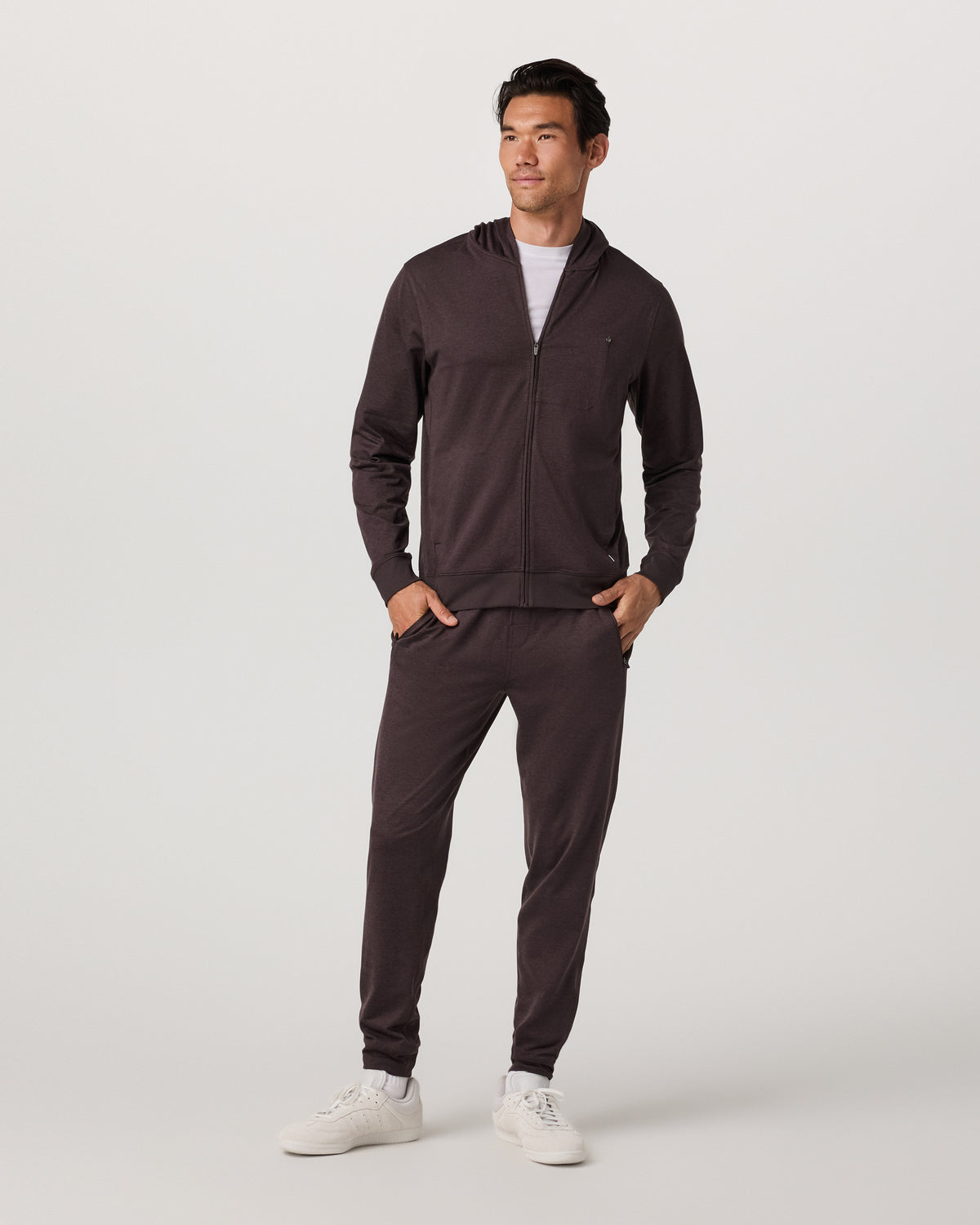 Ponto Full Zip Hoodie Men's Sangria Heather Hoodie | Vuori