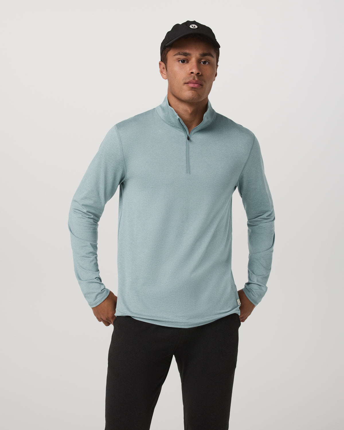 Ponto Half Zip Mock Neck Men's Misty Blue Heather Layer | Vuori Online