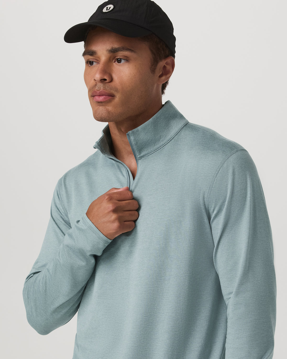 Ponto Half Zip Mock Neck Men's Misty Blue Heather Layer | Vuori Online