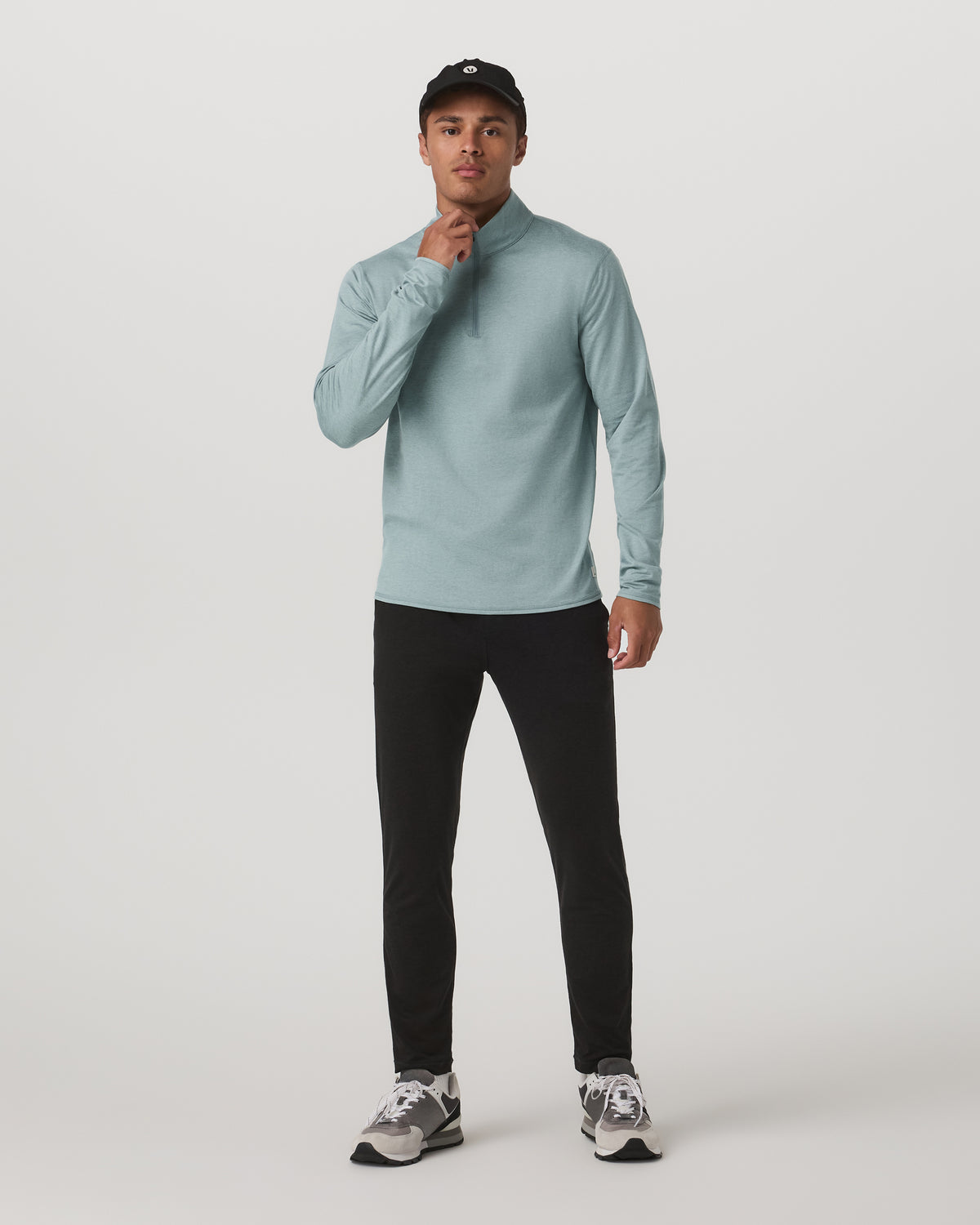 Ponto Half Zip Mock Neck Men's Misty Blue Heather Layer | Vuori Online