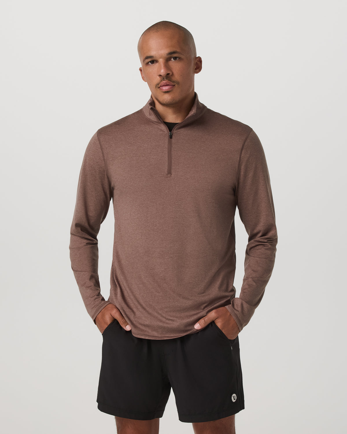 Ponto Half Zip Mock Neck Men's Sable Heather Layer | Vuori Sale