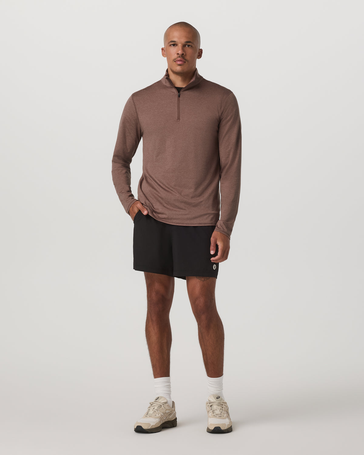 Ponto Half Zip Mock Neck Men's Sable Heather Layer | Vuori Sale