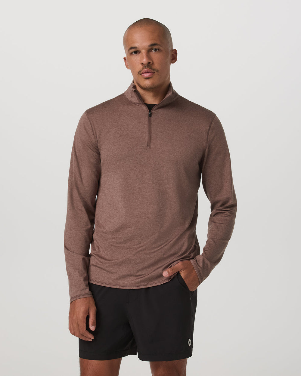 Ponto Half Zip Mock Neck Men's Sable Heather Layer | Vuori Sale
