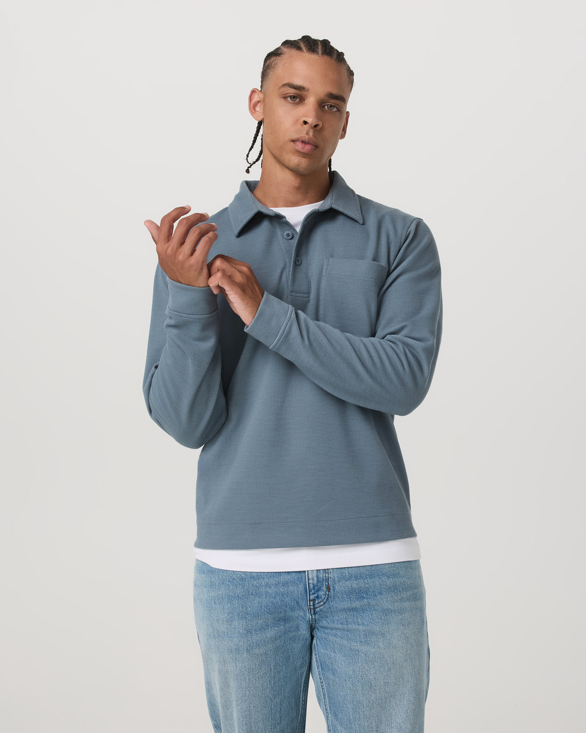 Long Sleeve Waffle Polo Men's Abyss Polo Shirt | Vuori Discount