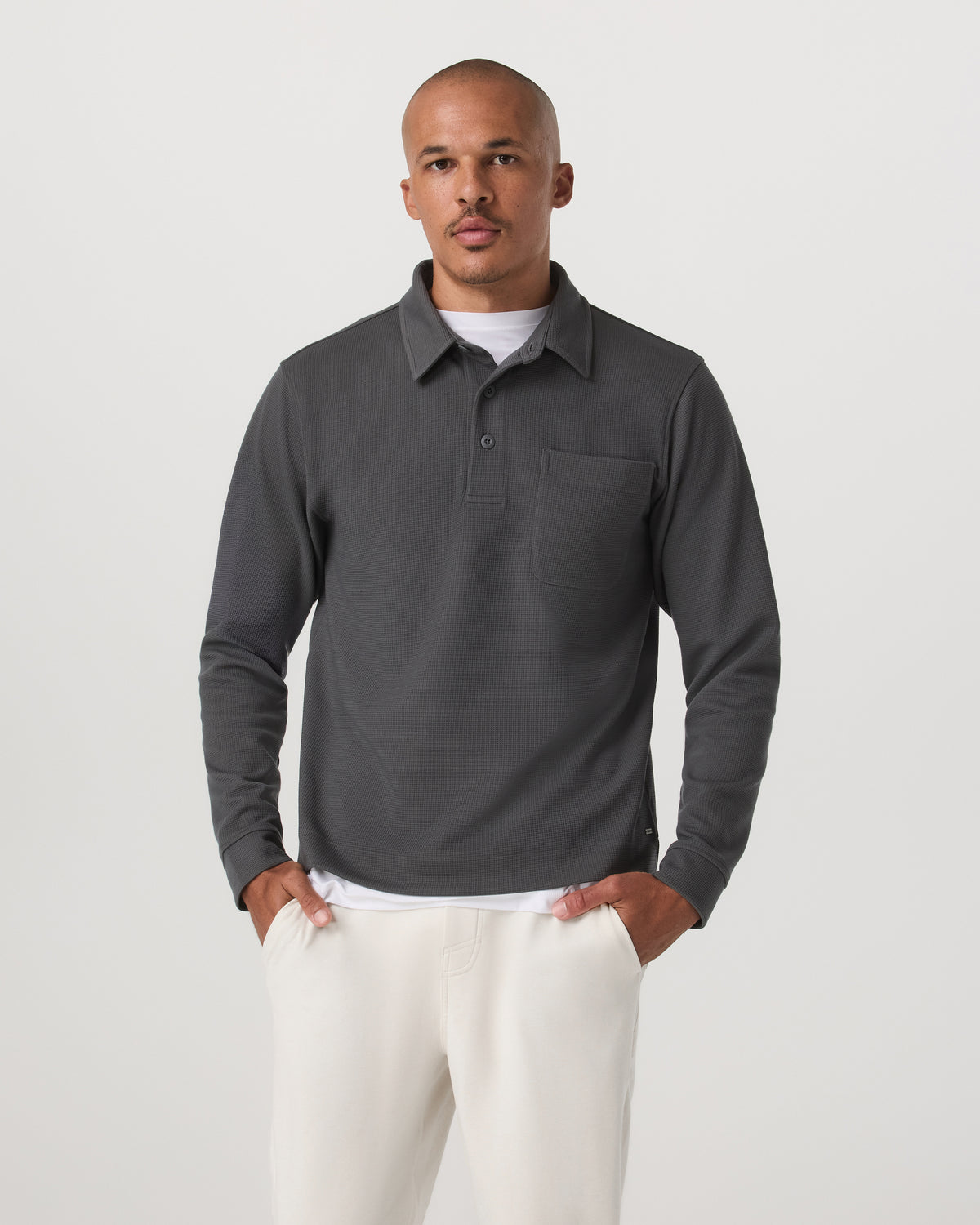 Long Sleeve Waffle Polo Men's Dark Pewter Polo Shirt | Vuori Sale