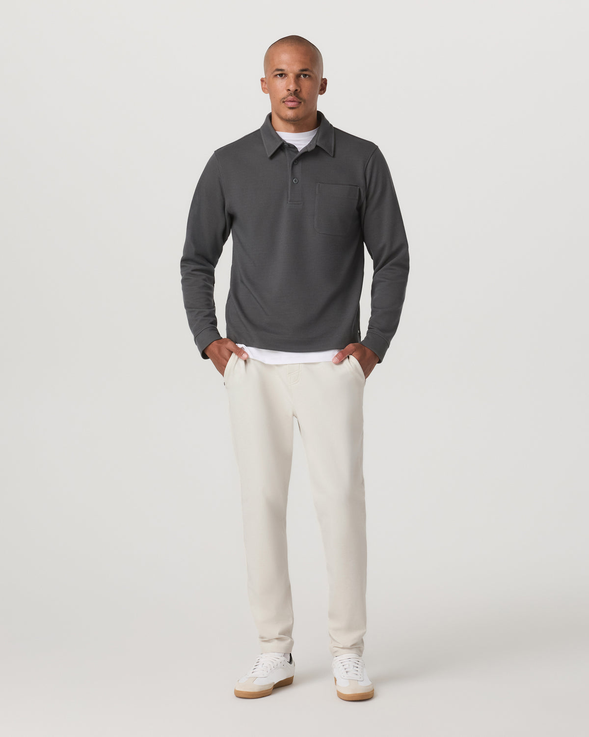 Long Sleeve Waffle Polo Men's Dark Pewter Polo Shirt | Vuori Sale