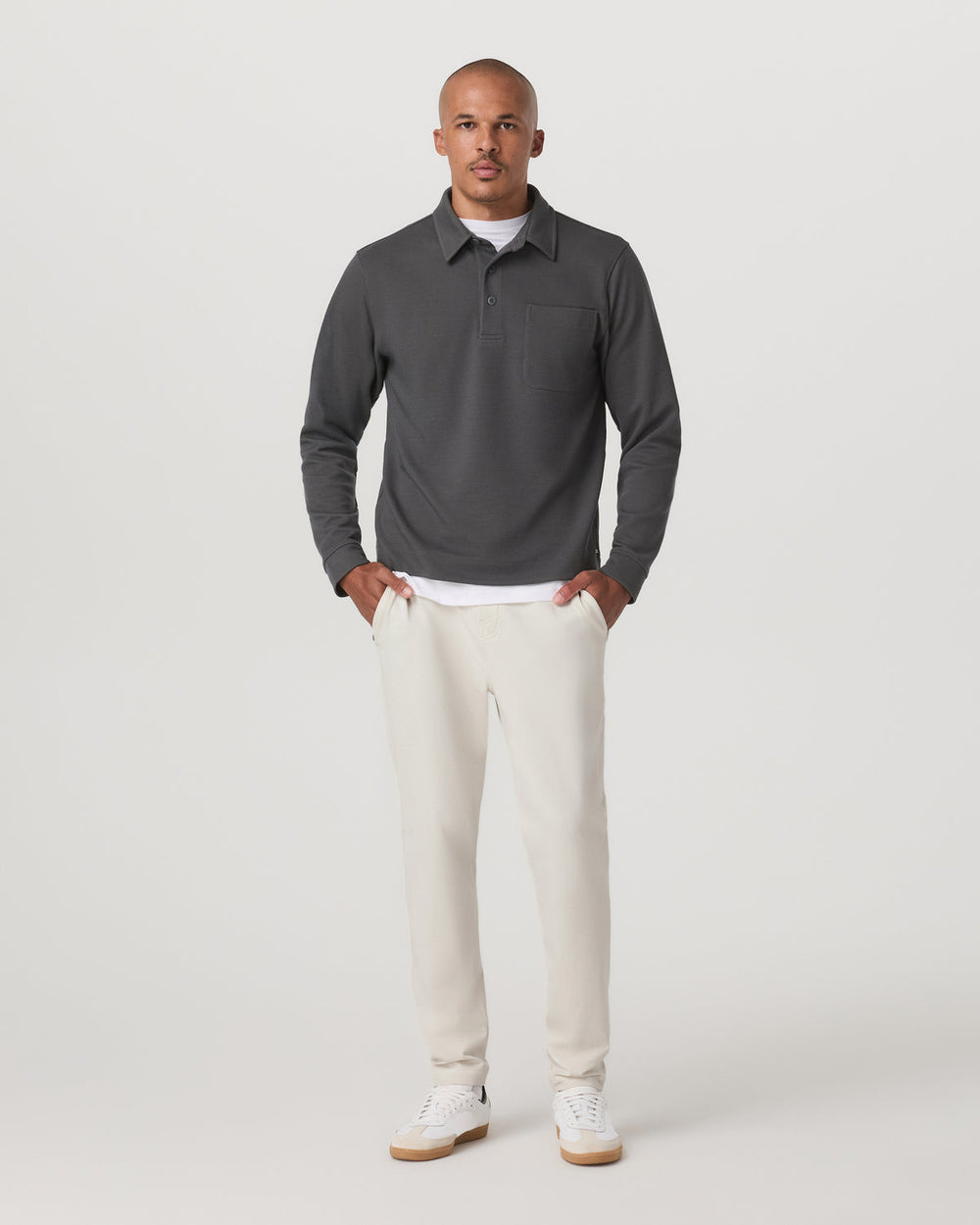 Long Sleeve Waffle Polo Men's Dark Pewter Polo Shirt | Vuori Sale