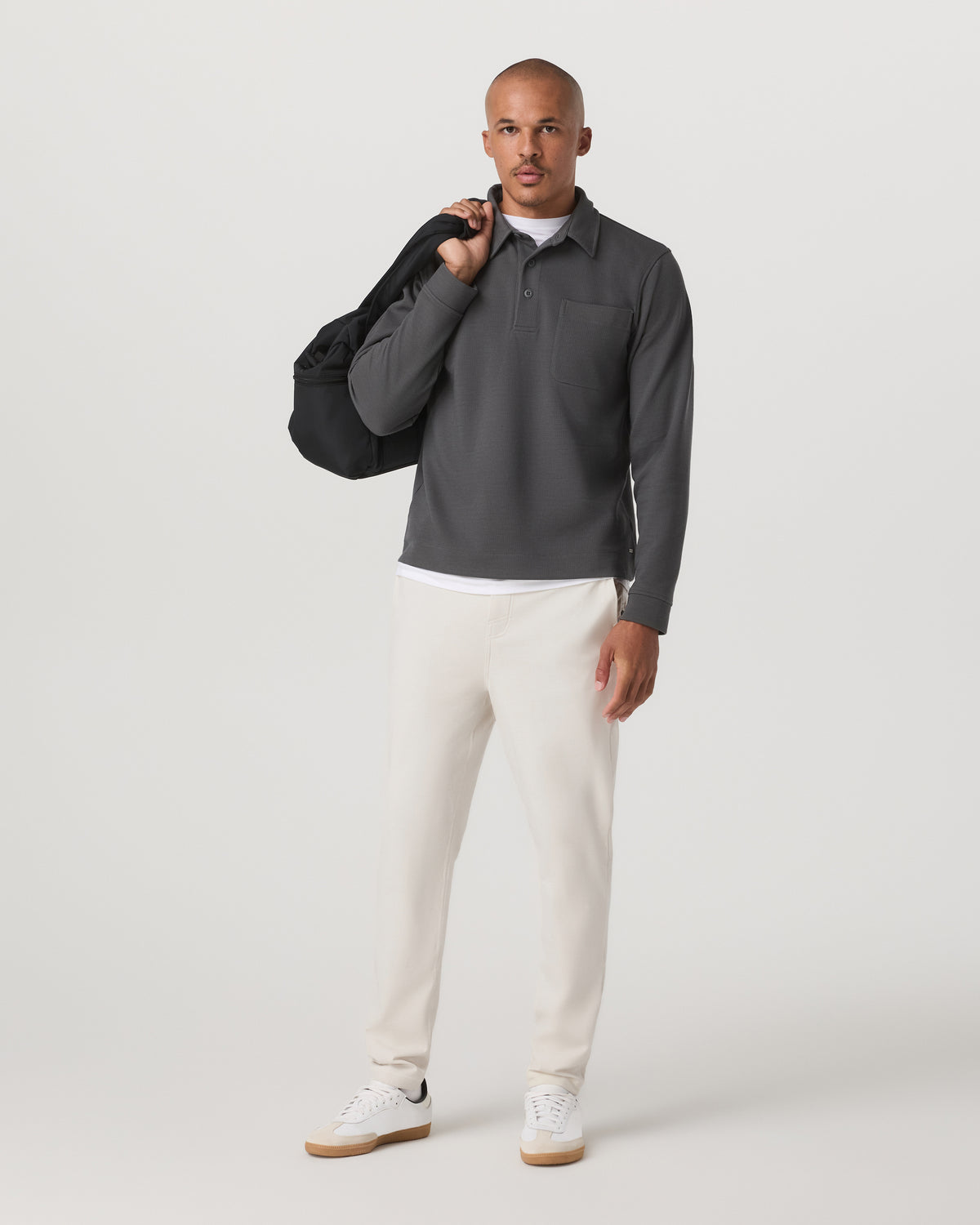 Long Sleeve Waffle Polo Men's Dark Pewter Polo Shirt | Vuori Sale