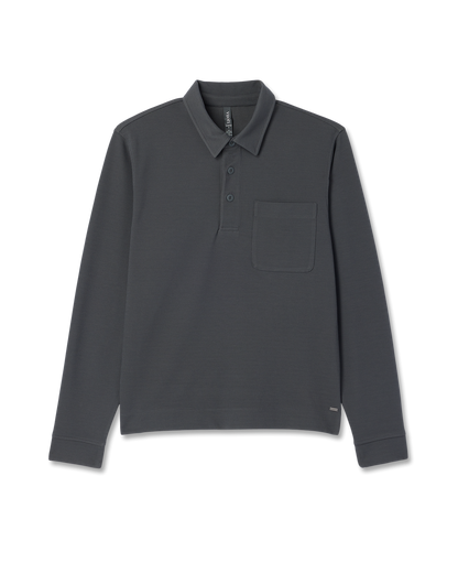 Long Sleeve Waffle Polo Men's Dark Pewter Polo Shirt | Vuori Sale