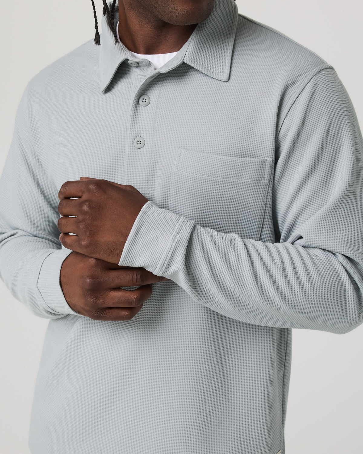 Long Sleeve Waffle Polo Men's Sea Fog Polo Shirt | Vuori Outlet