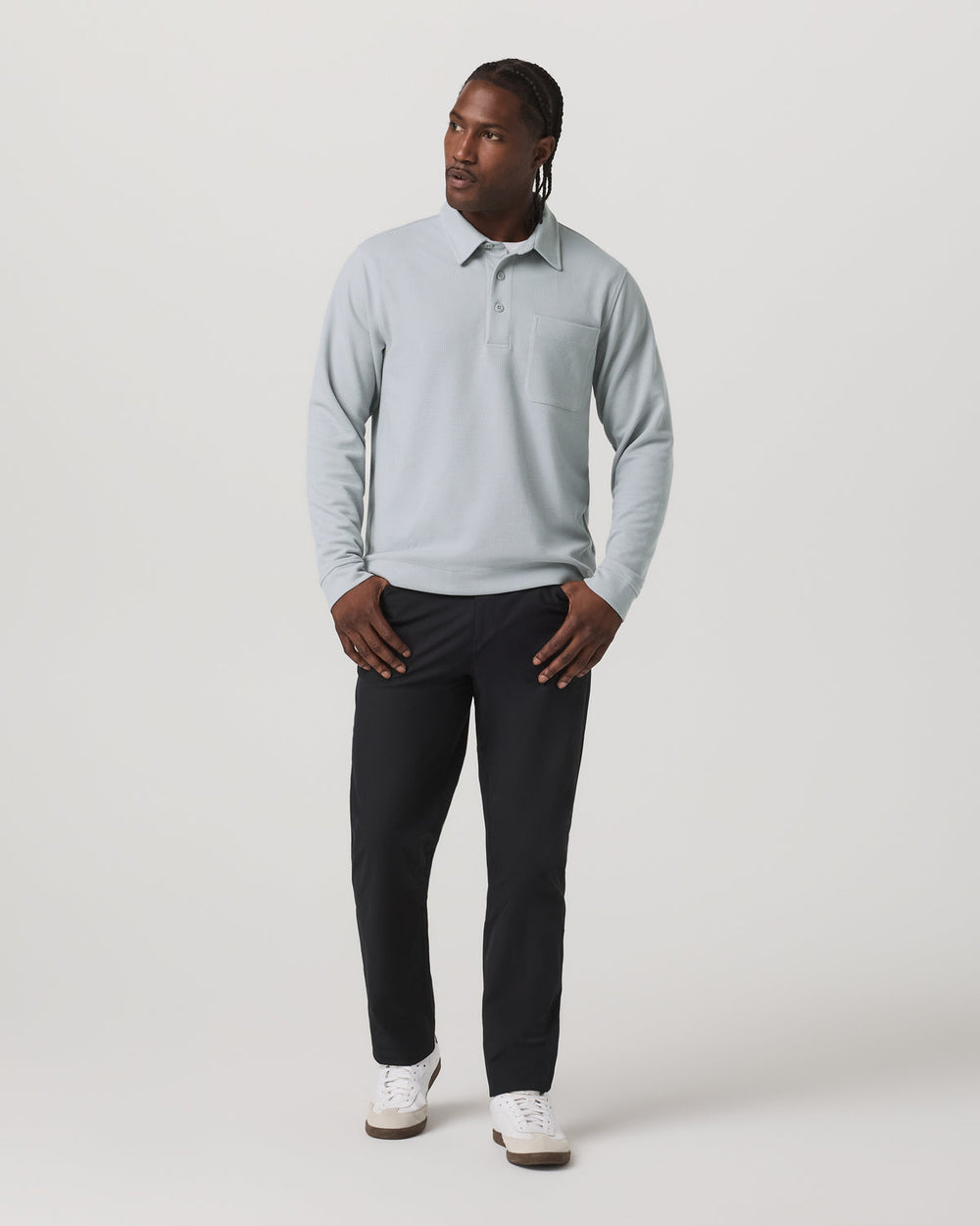Long Sleeve Waffle Polo Men's Sea Fog Polo Shirt | Vuori Outlet