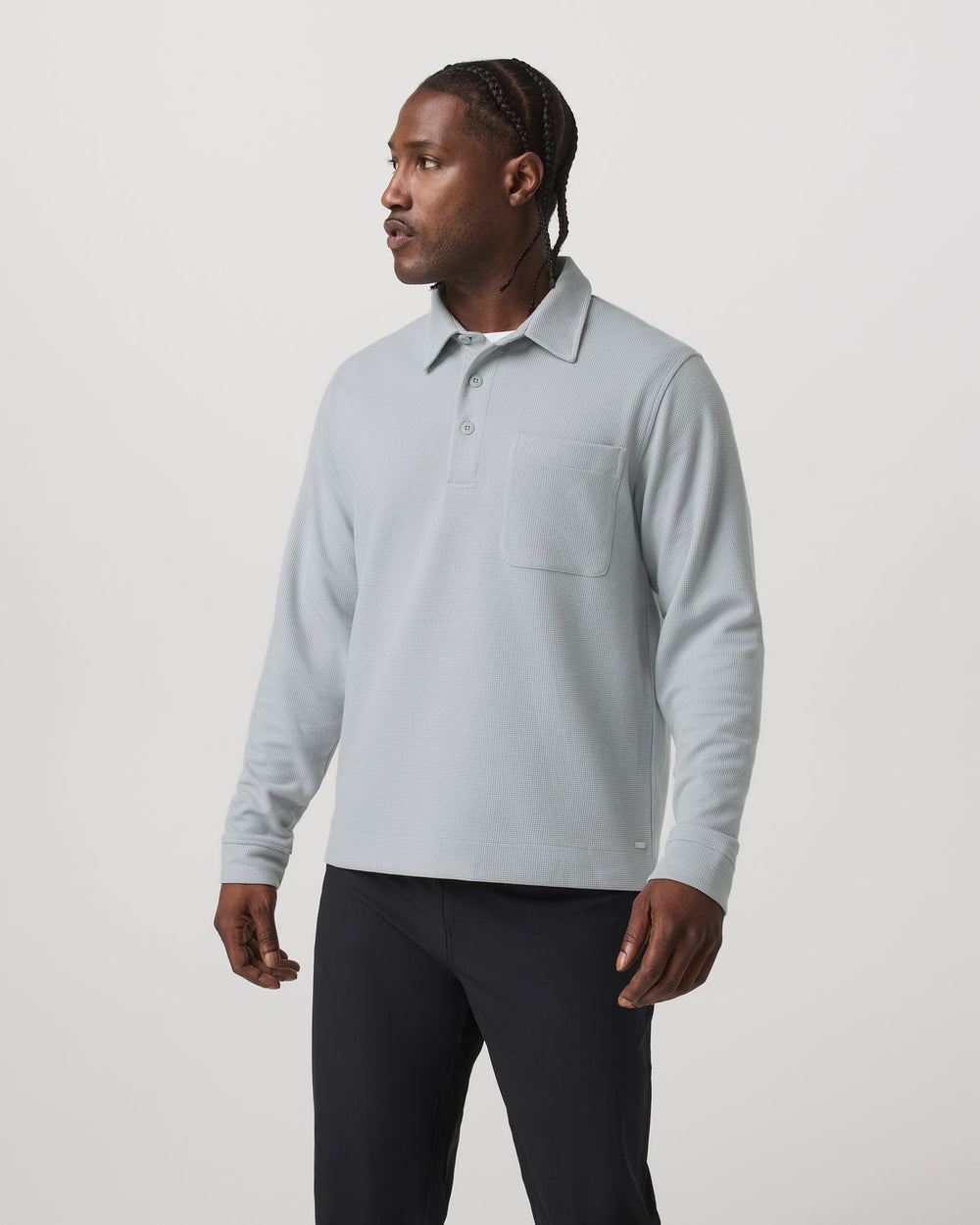 Long Sleeve Waffle Polo Men's Sea Fog Polo Shirt | Vuori Outlet