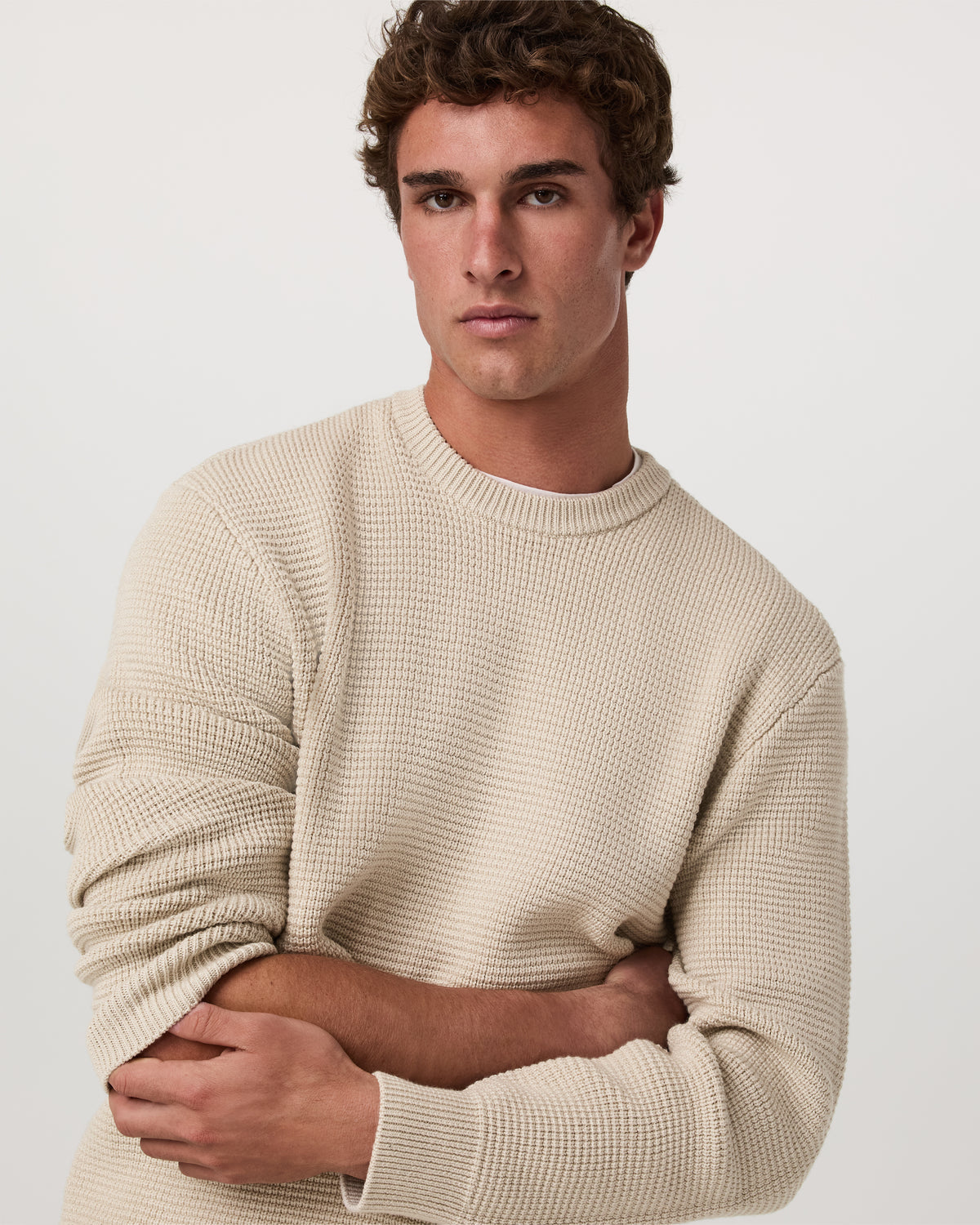Denver Waffle Crew Sweater Men's Mushroom Wool Sweater | Vuori Online