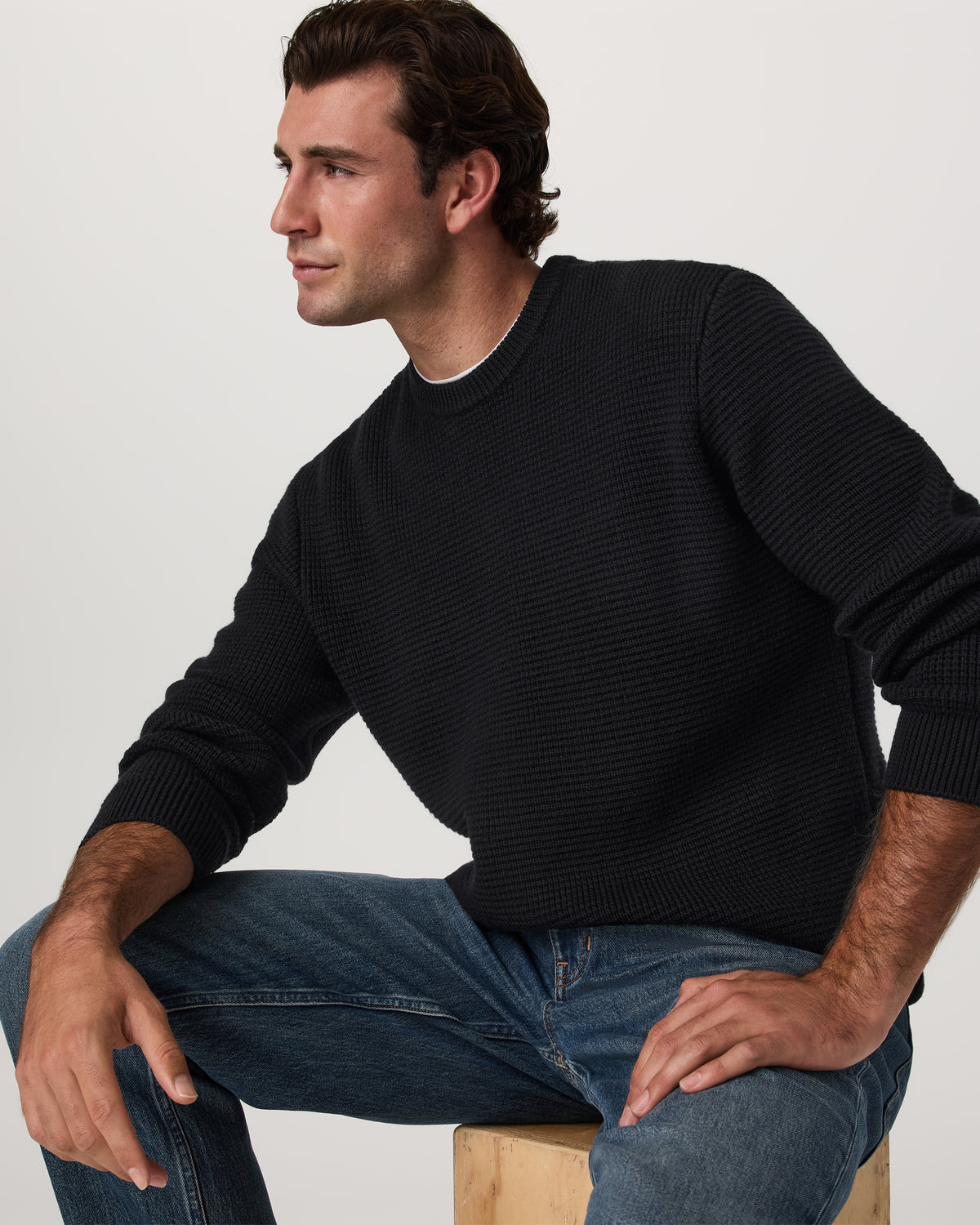Denver Waffle Crew Sweater Men's Black Wool Sweater | Vuori Clothing
