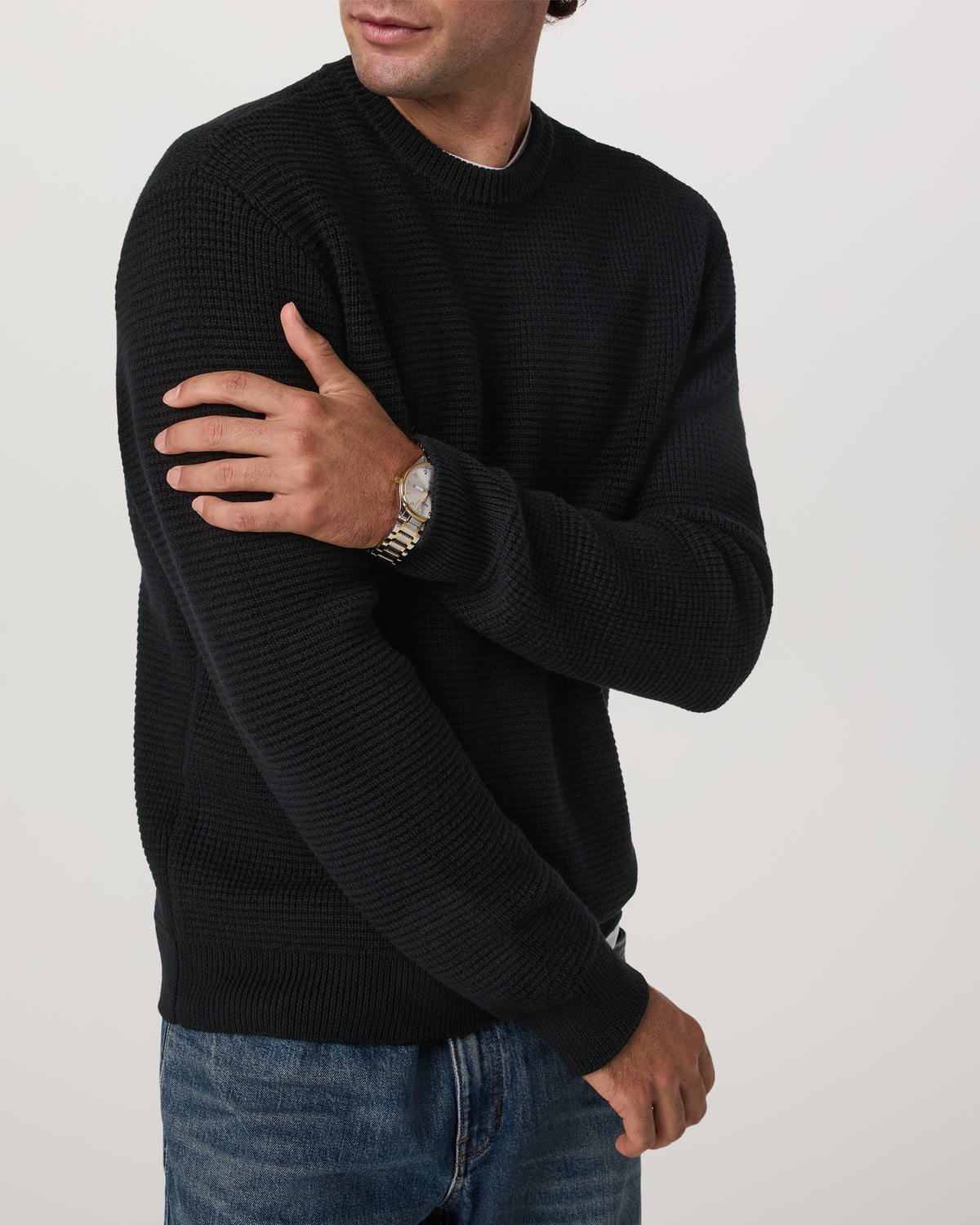 Denver Waffle Crew Sweater Men's Black Wool Sweater | Vuori Clothing