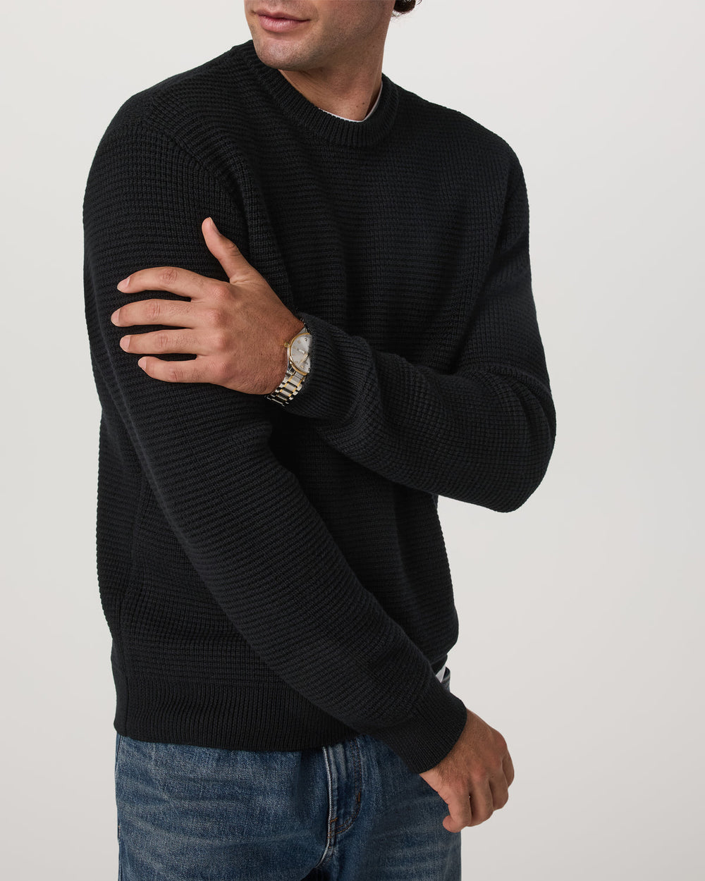 Denver Waffle Crew Sweater Men's Black Wool Sweater | Vuori Clothing