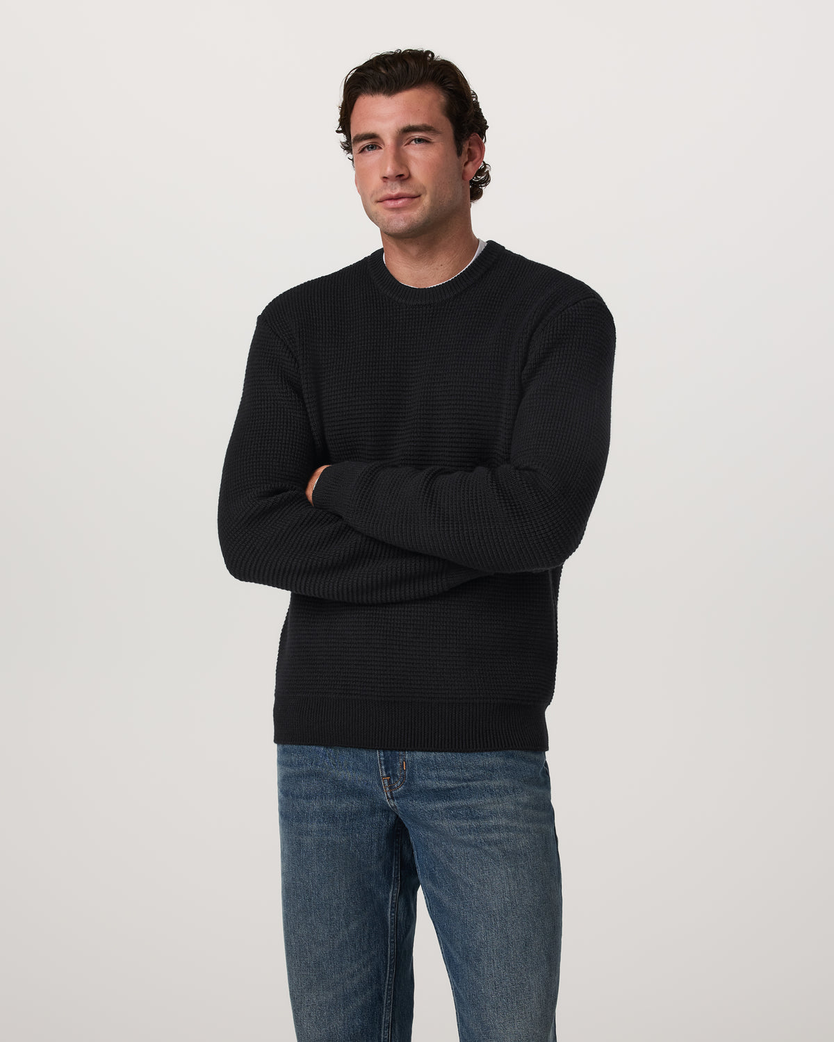 Denver Waffle Crew Sweater Men's Black Wool Sweater | Vuori Clothing