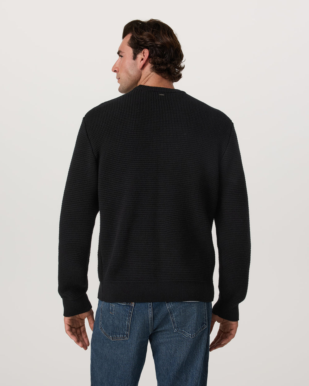 Denver Waffle Crew Sweater Men's Black Wool Sweater | Vuori Clothing