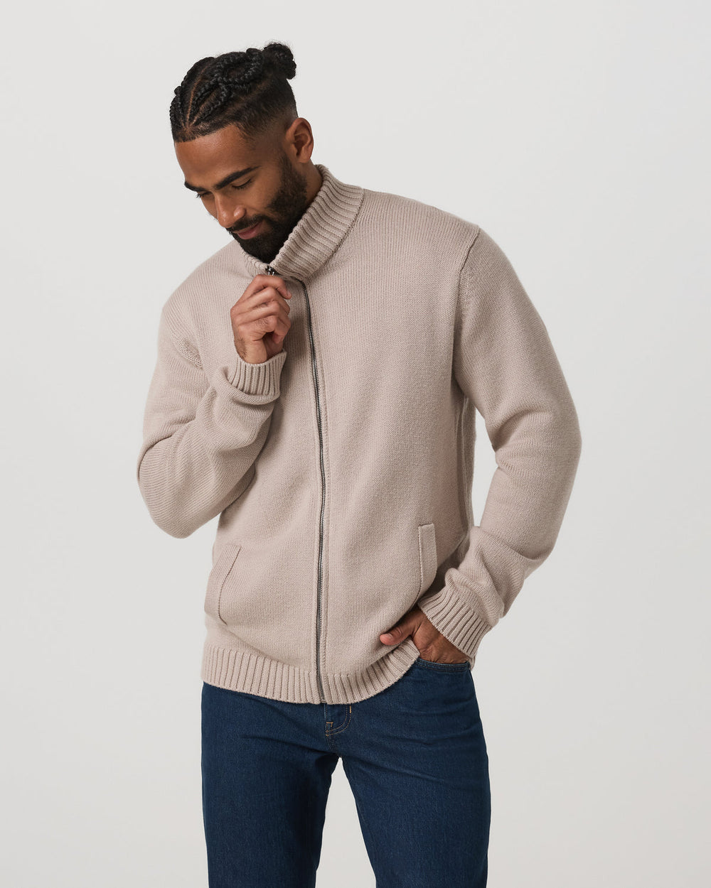 Denver Full Zip Sweater Men's Willow Grey Zip Sweater | Vuori On sale