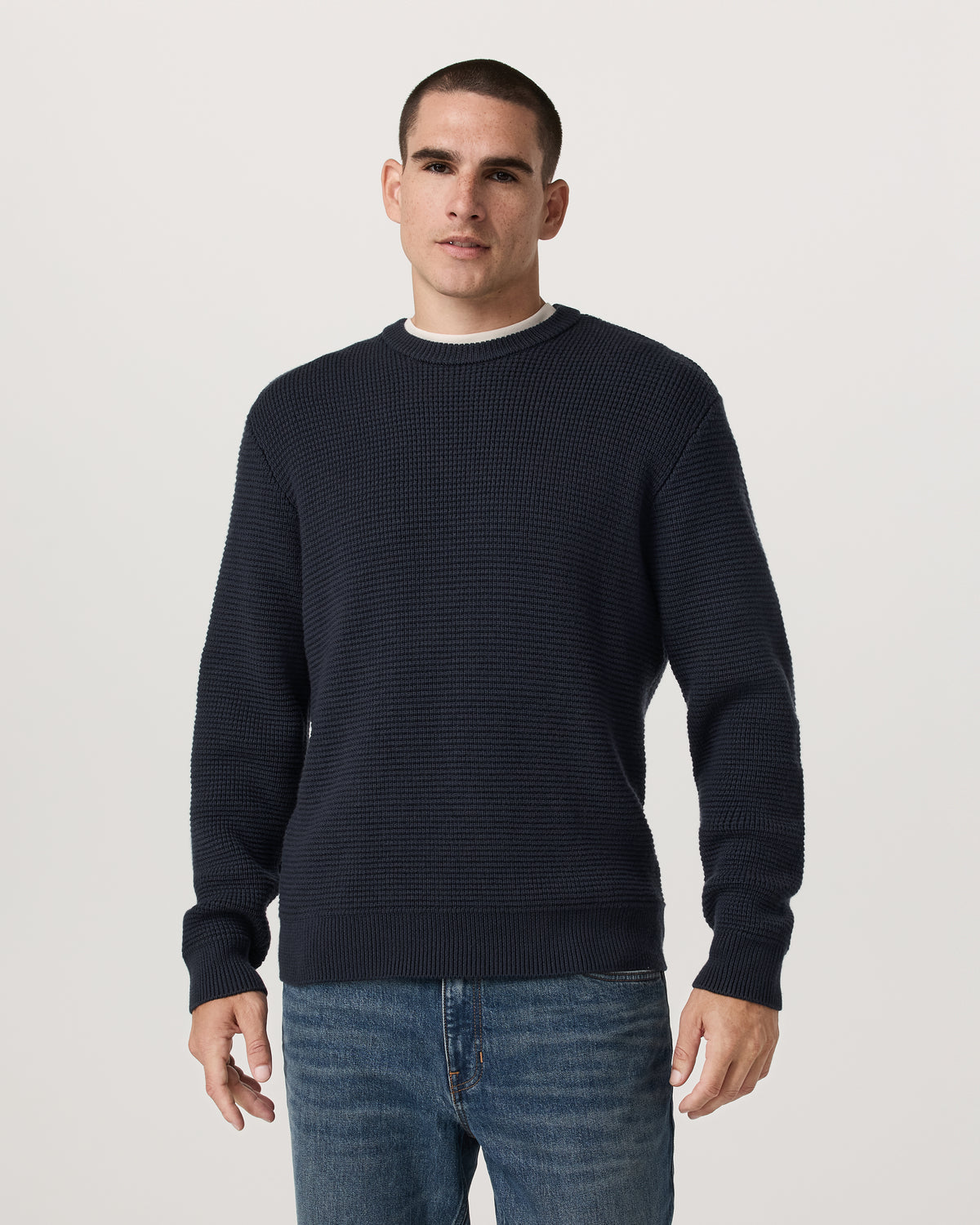 Denver Waffle Crew Sweater Men's Navy Wool Sweater | Vuori US