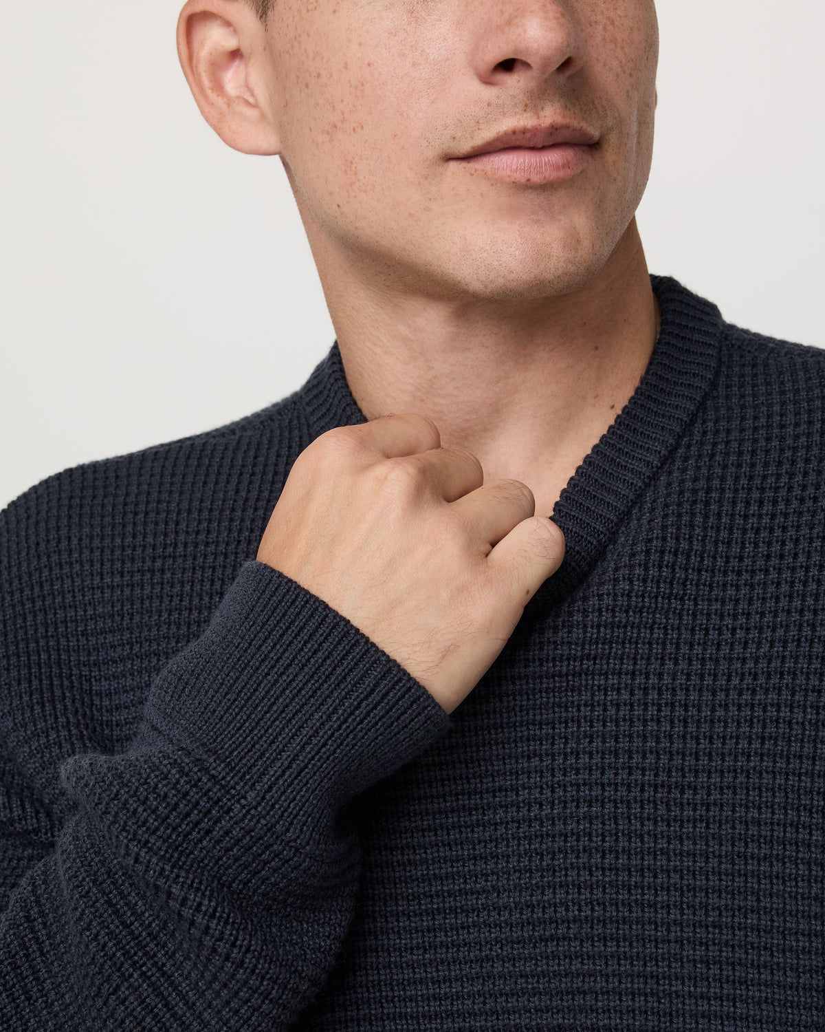 Denver Waffle Crew Sweater Men's Navy Wool Sweater | Vuori US