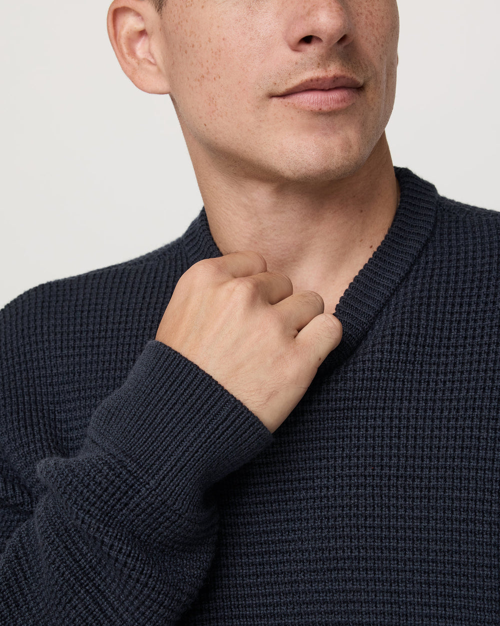 Denver Waffle Crew Sweater Men's Navy Wool Sweater | Vuori US