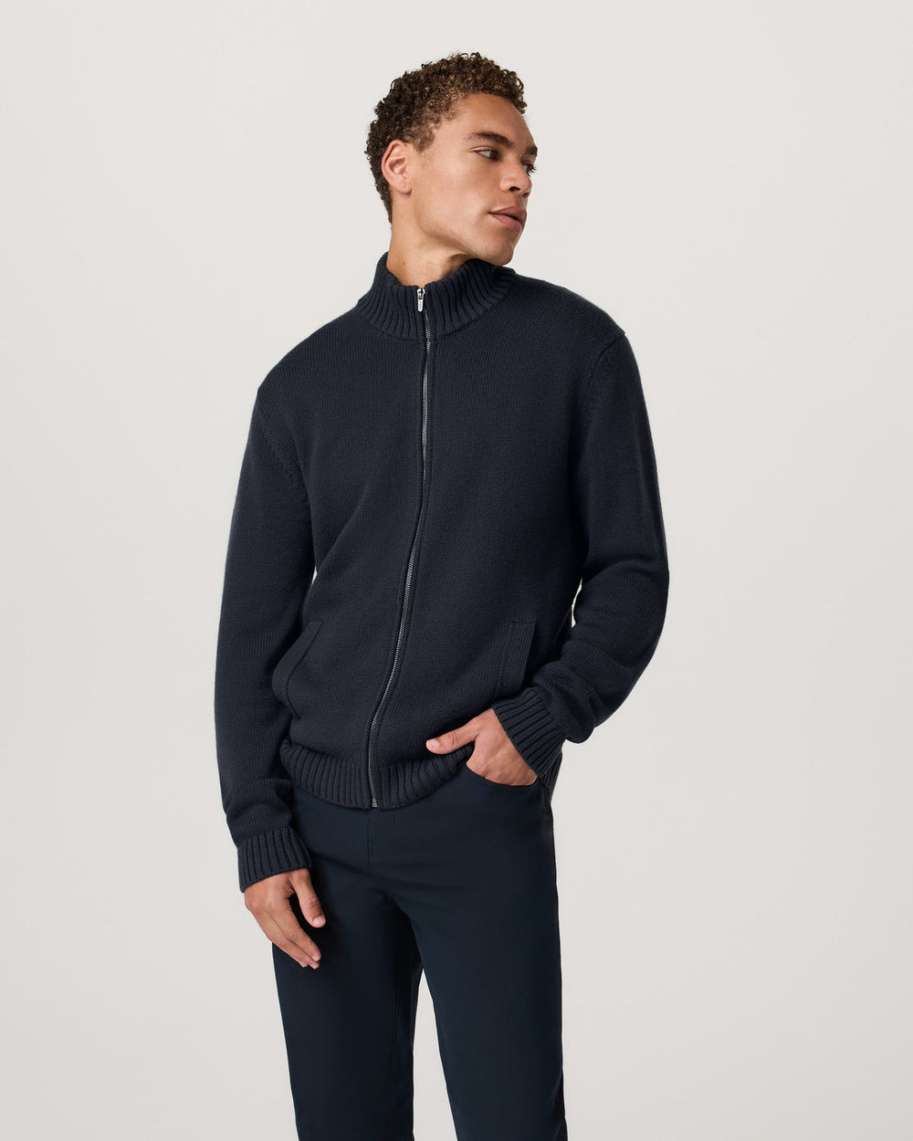 Denver Full Zip Sweater Men's Navy Zip Sweater | Vuori Clothing