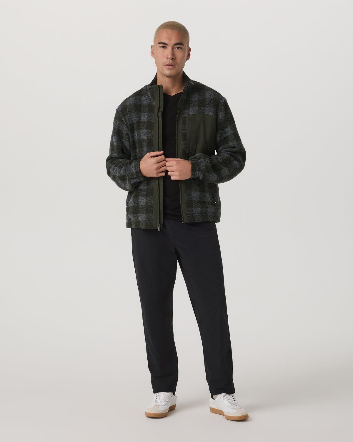 Ridge Fleece Jacket Men's Olive Plaid Zip-Up | Vuori