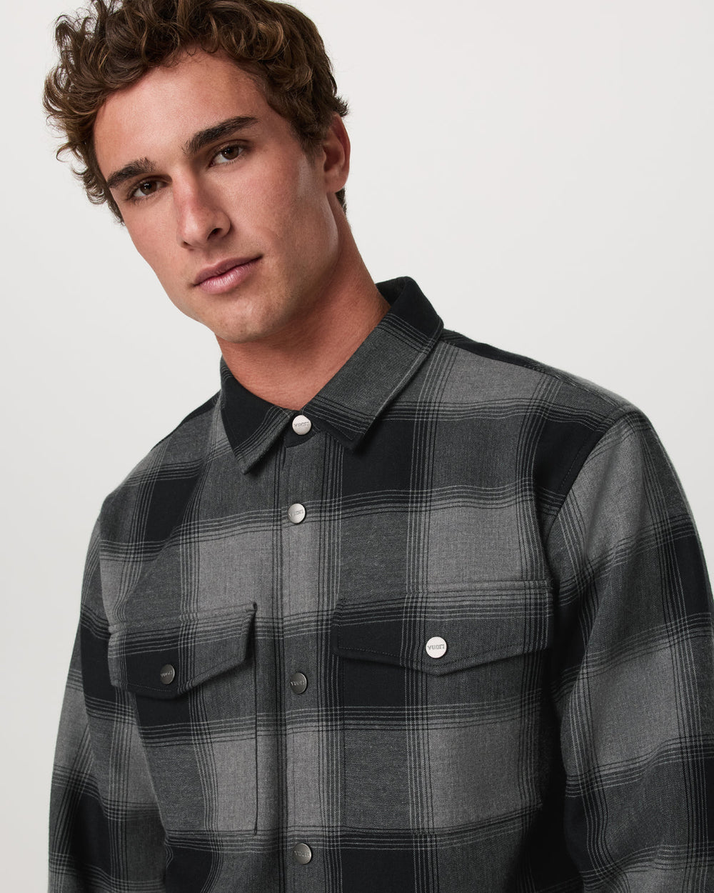 Range Shirt Jacket 2.0 Men's Dark Pewter Plaid Jacket | Vuori For sale