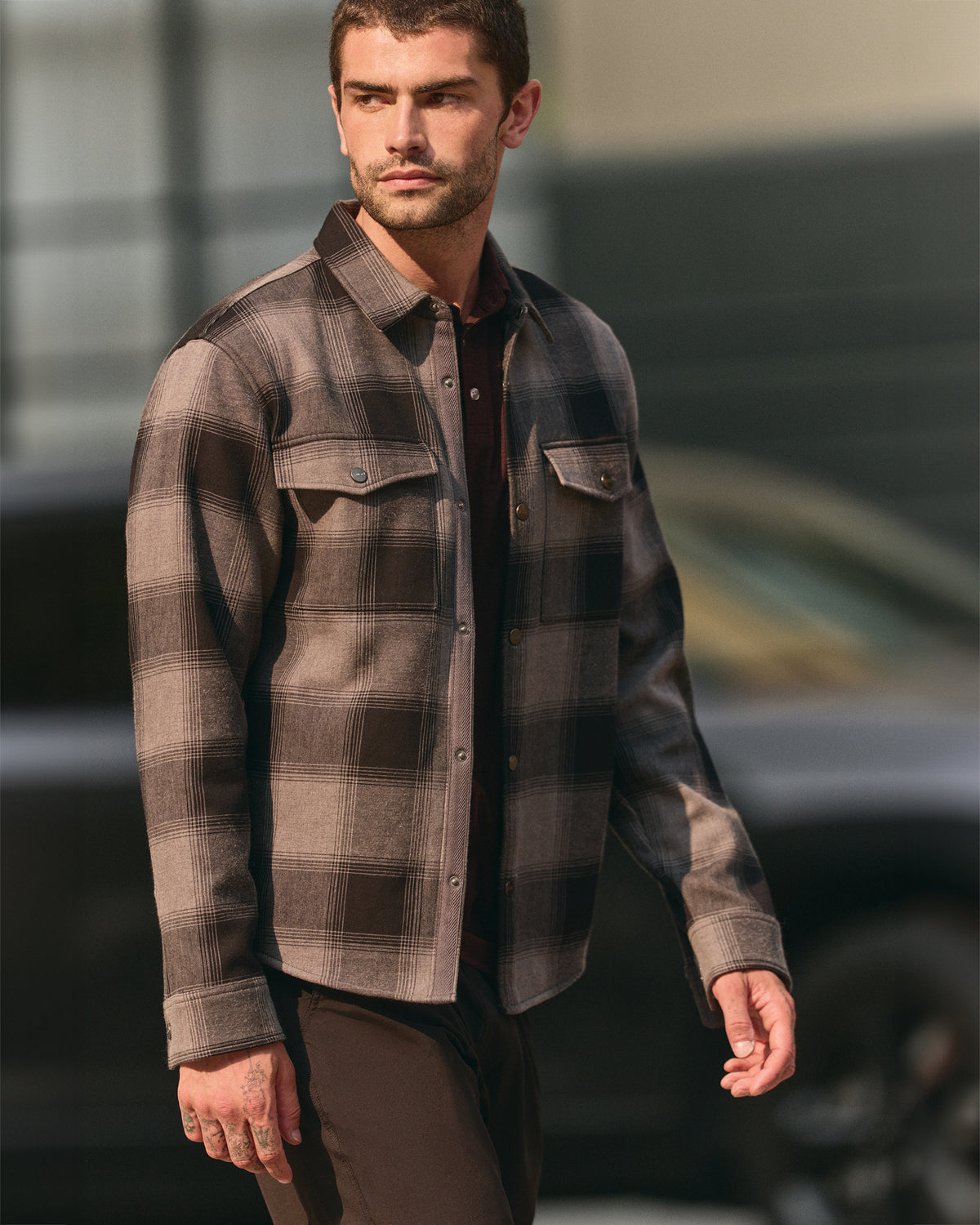 Range Shirt Jacket 2.0 Men's Dark Pewter Plaid Jacket | Vuori For sale