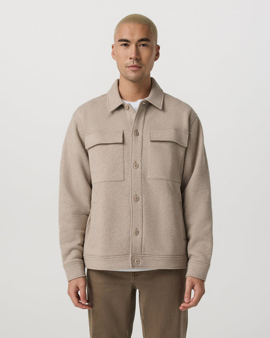 Seaside Shirt Jacket Men's Acorn Heather Fleece Jacket | Vuori US