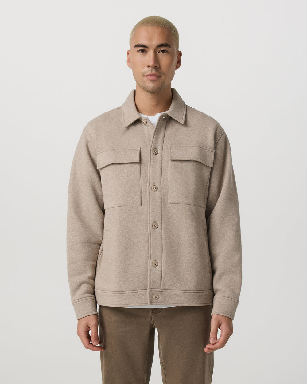 Seaside Shirt Jacket Men's Acorn Heather Fleece Jacket | Vuori US