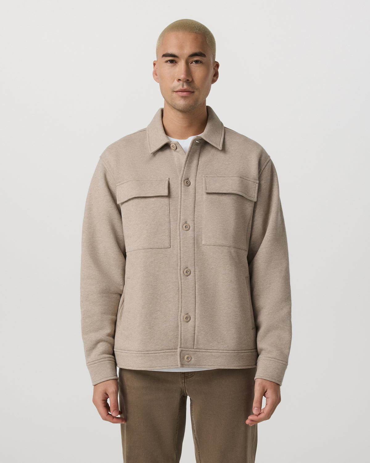 Seaside Shirt Jacket Men's Acorn Heather Fleece Jacket | Vuori US