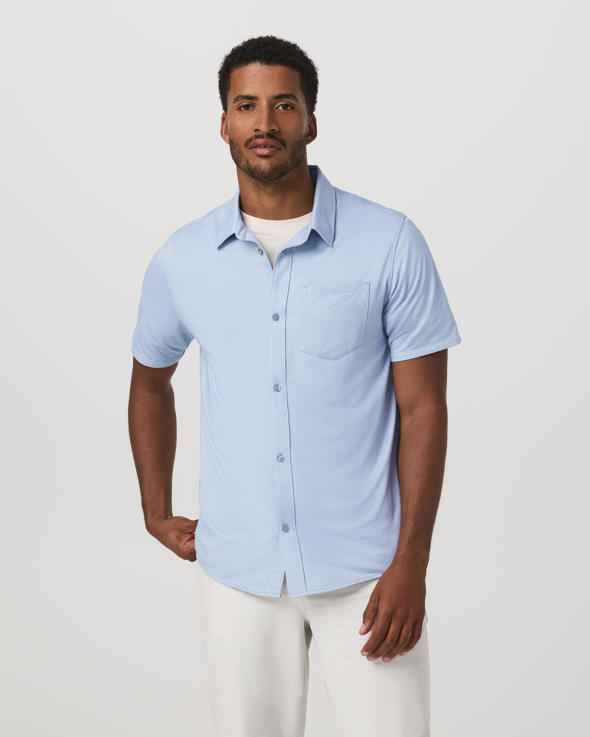 Short Sleeve Knit Oxford Button Down - Classic Fit Blue | Vuori Outlet