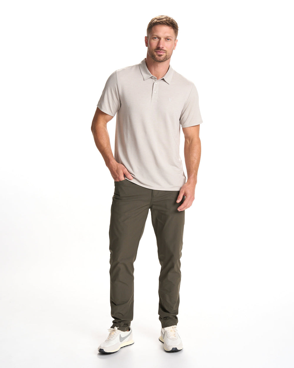 Knit Twill Polo Men's Beachsand Heather Golf Polo | Vuori Online