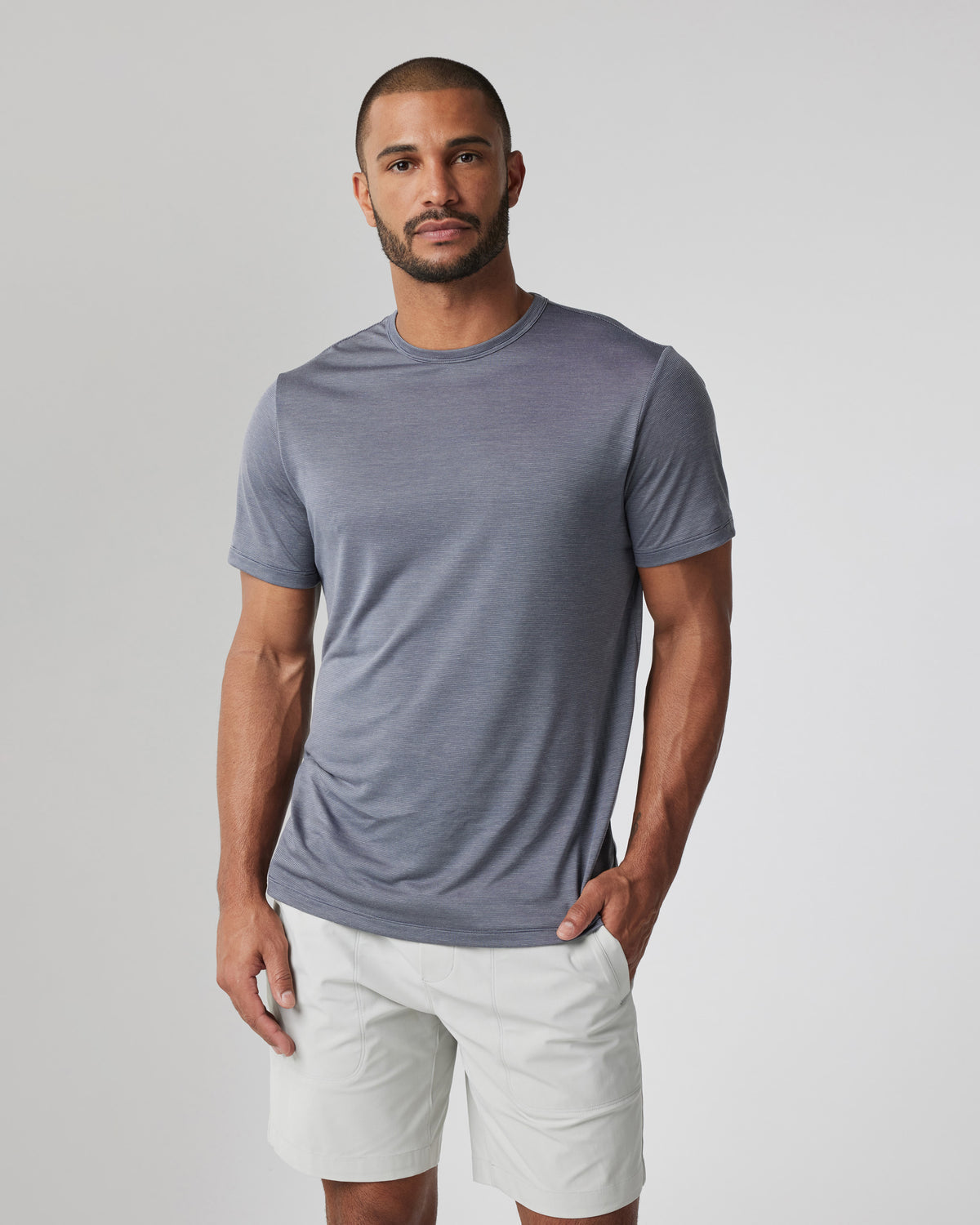 Short Sleeve Marina Stripe Tee Dark Pewter Run Shirt | Vuori On sale