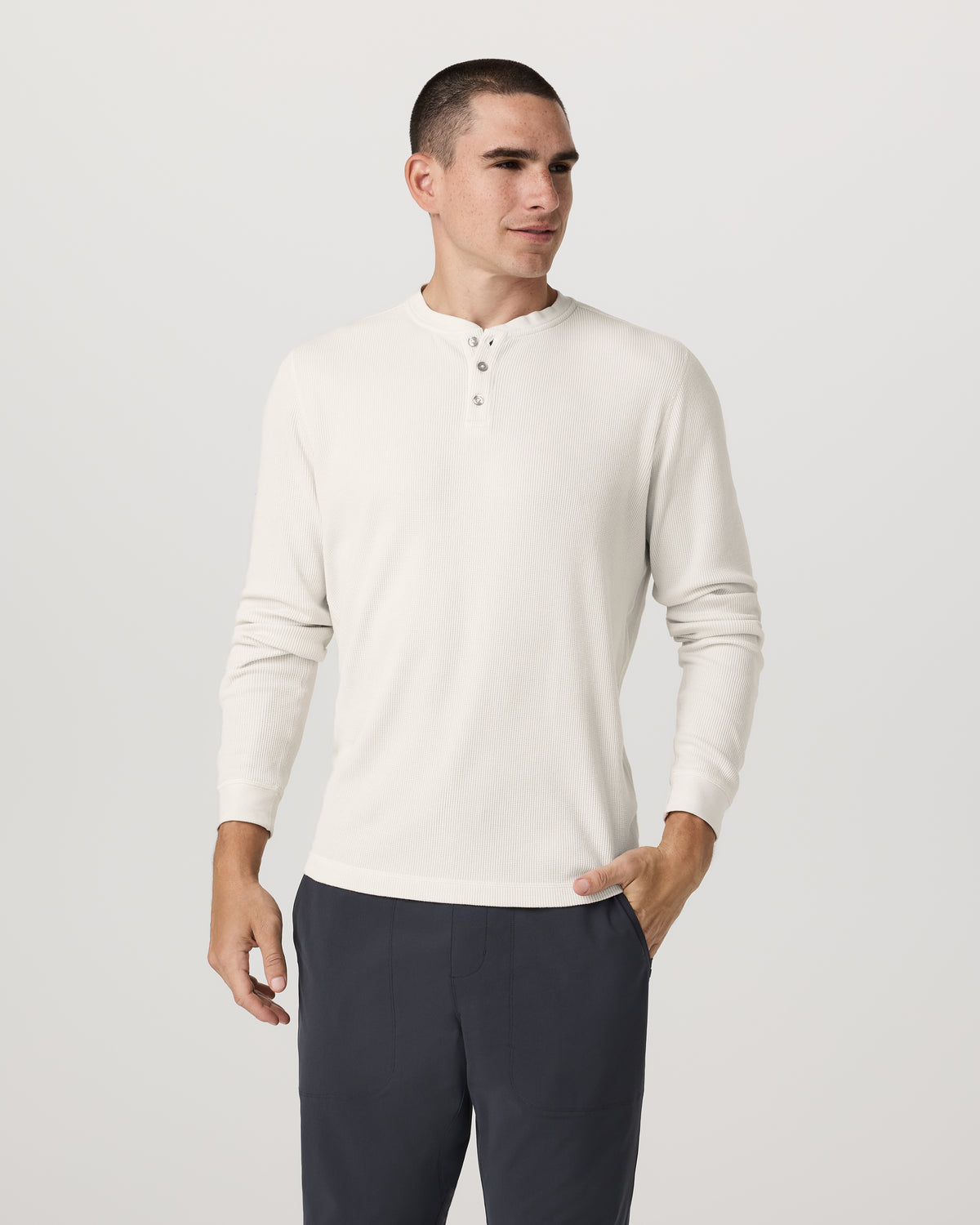 Waffle Henley Men's Marshmallow Henley Top | Vuori Sale