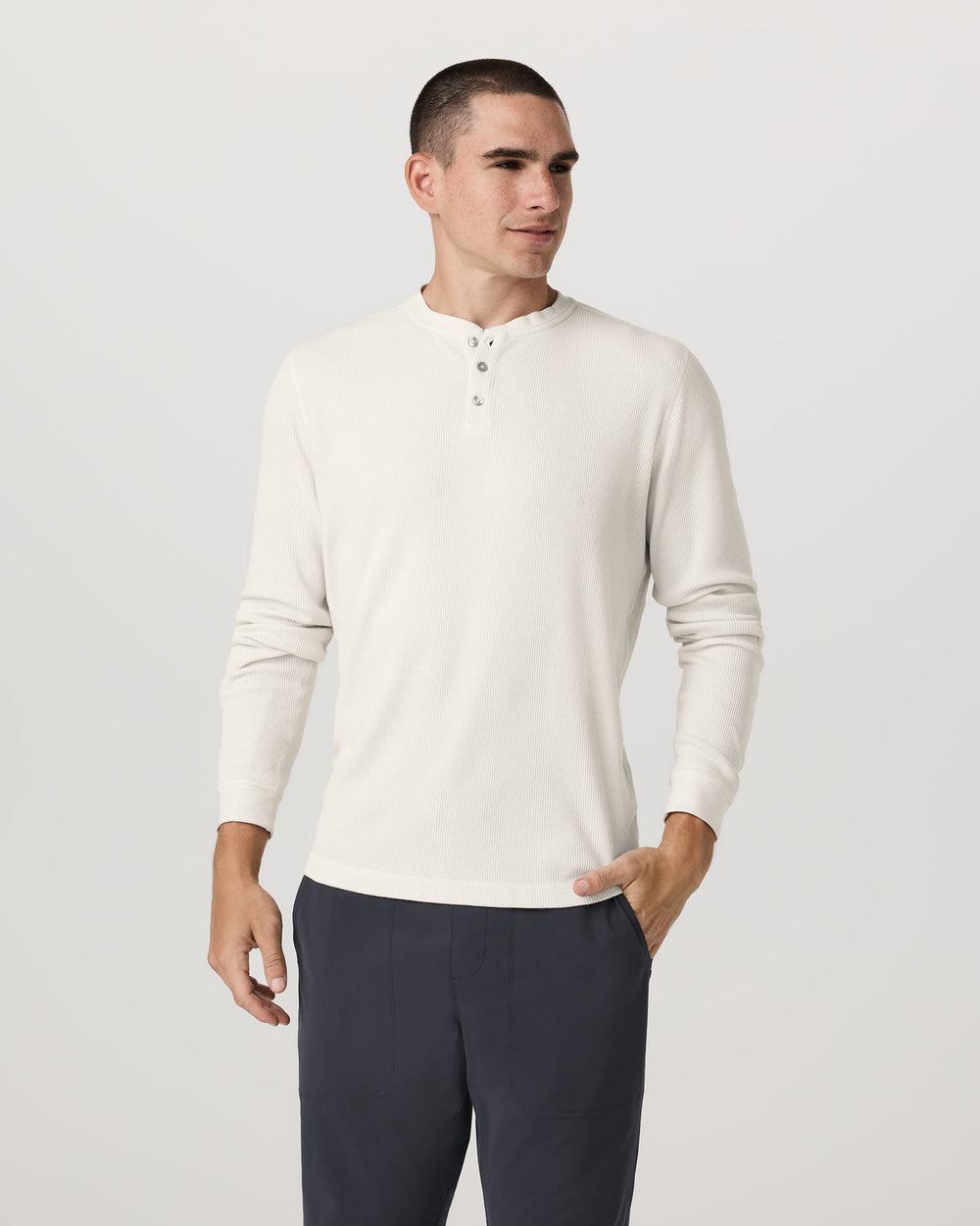 Waffle Henley Men's Marshmallow Henley Top | Vuori Sale