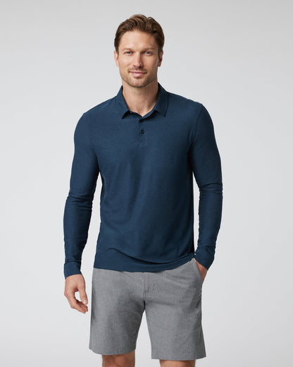 Long Sleeve Strato Tech Polo Navy Heather Blue Polo | Vuori On sale