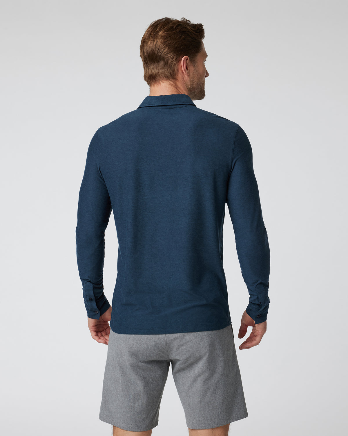 Long Sleeve Strato Tech Polo Navy Heather Blue Polo | Vuori On sale