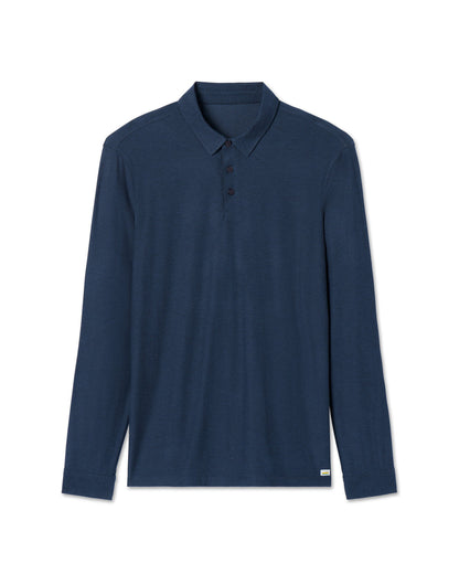 Long Sleeve Strato Tech Polo Navy Heather Blue Polo | Vuori On sale